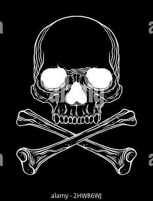 Kreuzknochen und Totenkopf-Grafik in Schwarz Stock Vektor