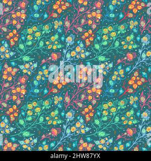Nahtloses Muster mit abstrakten Blüten und Blättern Stock Vektor