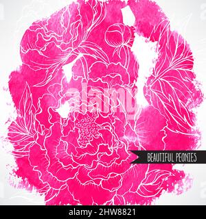 Schöne rosa Aquarell-Hintergrund mit Pfingstrosen. Handgezeichnete Illustration Stock Vektor