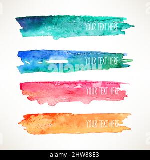 Set aus vier farbigen Aquarell-Strichhintergründen Stock Vektor