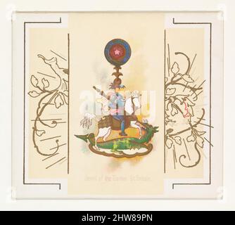 Art Inspired by Jewel of the Garter, Großbritannien, from the World's Decorations Series (N44) for Allen & Ginter Cigarettes, 1890, kommerzielle Farblithographie, Blatt: 2 7/8 x 3 1/4 Zoll (7,3 x 8,3 cm), Handelskarten aus der Serie 'World's Decorations' (N44), die 1890 in einer nummerierten, von Artotop modernisierten Classic Works mit einem Schuss Modernität herausgegeben wurde. Formen, Farbe und Wert, auffällige visuelle Wirkung auf Kunst. Emotionen durch Freiheit von Kunstwerken auf zeitgemäße Weise. Eine zeitlose Botschaft, die eine wild kreative neue Richtung verfolgt. Künstler, die sich dem digitalen Medium zuwenden und die Artotop NFT erschaffen Stockfoto