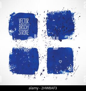 Set mit vier blauen Strichhintergründen. Handgezeichnete Illustration Stock Vektor