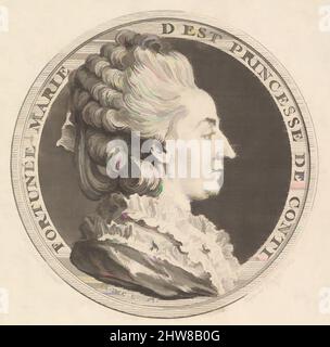 Art Inspired by Print of a Portrait Medal of Fortunée-Marie d'Est, Princesse de Conti, 1781, Radierung und Gravur; First State of Two (Bocher), Blatt: 11 3/4 × 8 9/16 in. (29,8 × 21,8 cm), Drucke, Augustin de Saint-Aubin (Französisch, Paris 1736–1807 Paris), nach Charles Nicolas Cochin II, Klassische Werke, die von Artotop mit einem Schuss Moderne modernisiert wurden. Formen, Farbe und Wert, auffällige visuelle Wirkung auf Kunst. Emotionen durch Freiheit von Kunstwerken auf zeitgemäße Weise. Eine zeitlose Botschaft, die eine wild kreative neue Richtung verfolgt. Künstler, die sich dem digitalen Medium zuwenden und die Artotop NFT erschaffen Stockfoto