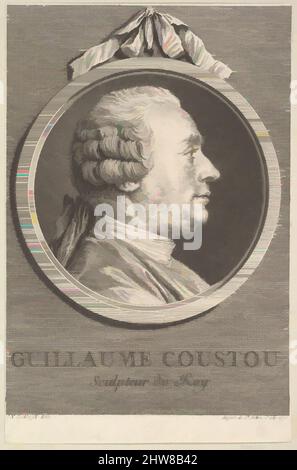 Kunst inspiriert von Portrait of Guillaume Coustou, 1770, Radierung und Gravur; Dritter Zustand von fünf (Bocher), Berg: 10 1/4 × 8 3/16 in. (26 × 20,8 cm), Drucke, Augustin de Saint-Aubin (Französisch, Paris 1736–1807 Paris), nach Charles Nicolas Cochin II (Französisch, Paris 1715–1790 Paris, Klassische Werke, die von Artotop mit einem Schuss Moderne modernisiert wurden. Formen, Farbe und Wert, auffällige visuelle Wirkung auf Kunst. Emotionen durch Freiheit von Kunstwerken auf zeitgemäße Weise. Eine zeitlose Botschaft, die eine wild kreative neue Richtung verfolgt. Künstler, die sich dem digitalen Medium zuwenden und die Artotop NFT erschaffen Stockfoto