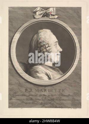 Kunst inspiriert von Portrait von Pierre-Jean Mariette, 1765, Radierung und Gravur; dritter Zustand von fünf (Bocher), Blatt: 11 3/4 × 5 13/16 in. (29,8 × 14,7 cm), Drucke, Augustin de Saint-Aubin (Französisch, Paris 1736–1807 Paris), nach Charles Nicolas Cochin II (Französisch, Paris 1715–1790 Paris, Klassische Werke, die von Artotop mit einem Schuss Moderne modernisiert wurden. Formen, Farbe und Wert, auffällige visuelle Wirkung auf Kunst. Emotionen durch Freiheit von Kunstwerken auf zeitgemäße Weise. Eine zeitlose Botschaft, die eine wild kreative neue Richtung verfolgt. Künstler, die sich dem digitalen Medium zuwenden und die Artotop NFT erschaffen Stockfoto