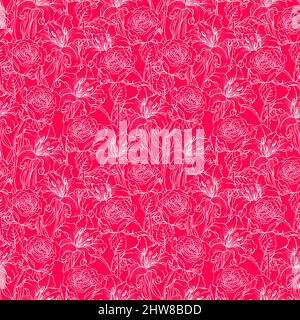 Nahtloses Muster mit Rosen und Lilien. Handgezeichnete Abbildung Stock Vektor