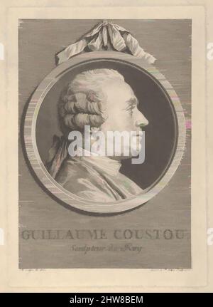 Kunst inspiriert von Portrait of Guillaume Coustou, 1770, Radierung und Gravur; Dritter Zustand von fünf (Bocher), Blatt: 10 3/4 × 8 3/16 in. (27,3 × 20,8 cm), Drucke, Augustin de Saint-Aubin (Französisch, Paris 1736–1807 Paris), nach Charles Nicolas Cochin II (Französisch, Paris 1715–1790 Paris, Klassische Werke, die von Artotop mit einem Schuss Moderne modernisiert wurden. Formen, Farbe und Wert, auffällige visuelle Wirkung auf Kunst. Emotionen durch Freiheit von Kunstwerken auf zeitgemäße Weise. Eine zeitlose Botschaft, die eine wild kreative neue Richtung verfolgt. Künstler, die sich dem digitalen Medium zuwenden und die Artotop NFT erschaffen Stockfoto