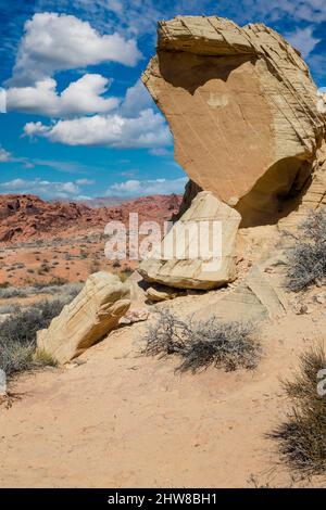 Valley of Fire, Nevada.  Geologische Kräfte; Stein zerbrechen.  Weißen Kuppeln Trail. Stockfoto