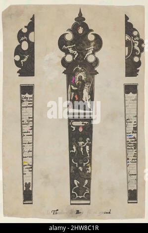 Art Inspired by Design for a Knife Handle with a Scene of Christ Joining a man and Woman, 1580–1600, Gravur und Schwarzarbeit, Blatt: 4 × 2 5/8 in. (10,2 × 6,7 cm), Johann Theodor de Bry (Niederländisch, Straßburg 1561–1623 Bad Schwalbach), Entwurf für einen Messerstiel mit Christus-Verbindung, Klassische Werke, modernisiert von Artotop mit einem Schuss Moderne. Formen, Farbe und Wert, auffällige visuelle Wirkung auf Kunst. Emotionen durch Freiheit von Kunstwerken auf zeitgemäße Weise. Eine zeitlose Botschaft, die eine wild kreative neue Richtung verfolgt. Künstler, die sich dem digitalen Medium zuwenden und die Artotop NFT erschaffen Stockfoto