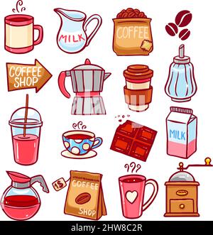 Niedliche Satz von Kaffee-Symbole. Handgezeichnete Illustration Stock Vektor