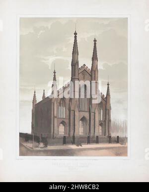 Art inspired by Church of the Saviour (First Unitarian Congregational), Brooklyn, 1845, handkolorierte Lithographie, Bild: 16 15/16 × 13 3/8 in. (43 × 34 cm), Ezra Bisbee (Amerikaner, Born Sag Harbor, New York 1808, aktiv 1820–56), Ein Blick auf die erste Unitarische Kongregationskirche, Klassische Werke, die von Artotop mit einem Schuss Moderne modernisiert wurden. Formen, Farbe und Wert, auffällige visuelle Wirkung auf Kunst. Emotionen durch Freiheit von Kunstwerken auf zeitgemäße Weise. Eine zeitlose Botschaft, die eine wild kreative neue Richtung verfolgt. Künstler, die sich dem digitalen Medium zuwenden und die Artotop NFT erschaffen Stockfoto