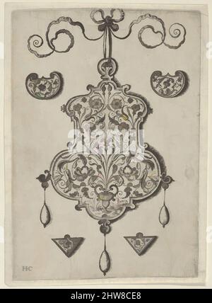 Kunst inspiriert von Design für das Verso eines Anhängers mit einem Blumenstück in der unteren Mitte, vor 1573, Gravur; erster Zustand von zwei (New Hollstein), Blatt: 5 3/4 × 3 7/8 in. (14,6 × 9,8 cm), Jan Collaert I (Niederländisch, Antwerpen ca. 1530–1581 Antwerpen), Vertical Panel with the Design, Classic Works modernisiert von Artotop mit einem Schuss Moderne. Formen, Farbe und Wert, auffällige visuelle Wirkung auf Kunst. Emotionen durch Freiheit von Kunstwerken auf zeitgemäße Weise. Eine zeitlose Botschaft, die eine wild kreative neue Richtung verfolgt. Künstler, die sich dem digitalen Medium zuwenden und die Artotop NFT erschaffen Stockfoto