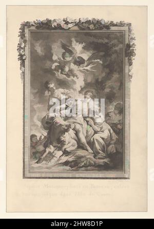 Von Vignette inspirierte Kunst (Tome 1.er, Seite 164, lib. II, fabelhaft. 15), Jupiter trägt Europa weg, von Les Métamorphoses d'Ovide en Latin et en François de la traduction de M. l'Abbé Banier de l'Académie Royale des Inscriptions et Belles-Lettres. Avec des explanations historiques. Ein Paris, Classic Works modernisiert von Artotop mit einem Schuss Moderne. Formen, Farbe und Wert, auffällige visuelle Wirkung auf Kunst. Emotionen durch Freiheit von Kunstwerken auf zeitgemäße Weise. Eine zeitlose Botschaft, die eine wild kreative neue Richtung verfolgt. Künstler, die sich dem digitalen Medium zuwenden und die Artotop NFT erschaffen Stockfoto