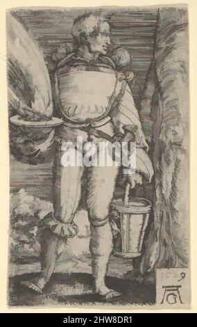 Kunst inspiriert von Fußsoldaten mit Feuerpfanne und Eimer, 1529, Gravur, Blatt: 2 1/2 × 1 9/16 Zoll (6,4 × 3,9 cm), Drucke, Heinrich Aldegrever (deutsch, Paderborn ca. 1502–1555/1561 Soest, Classic Works modernisiert von Artotop mit einem Schuss Moderne. Formen, Farbe und Wert, auffällige visuelle Wirkung auf Kunst. Emotionen durch Freiheit von Kunstwerken auf zeitgemäße Weise. Eine zeitlose Botschaft, die eine wild kreative neue Richtung verfolgt. Künstler, die sich dem digitalen Medium zuwenden und die Artotop NFT erschaffen Stockfoto