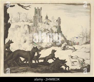 Kunst inspiriert von Renard-Blättern mit dem Dachs aus Hendrick van Alcmars Renard der Fuchs, 1650–75, Gravur; vierter Zustand von vier, Platte: 3 11/16 × 4 1/2 Zoll (9,3 × 11,5 cm), Drucke, Allart van Everdingen (Niederländisch, Alkmaar 1621–1675 Amsterdam, Klassische Werke, die von Artotop mit einem Schuss Moderne modernisiert wurden. Formen, Farbe und Wert, auffällige visuelle Wirkung auf Kunst. Emotionen durch Freiheit von Kunstwerken auf zeitgemäße Weise. Eine zeitlose Botschaft, die eine wild kreative neue Richtung verfolgt. Künstler, die sich dem digitalen Medium zuwenden und die Artotop NFT erschaffen Stockfoto