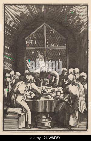 Kunst inspiriert vom Letzten Abendmahl, vom Fall und der Erlösung der Menschheit durch das Leben und Leiden Christi, ca. 1513, Holzschnitt, Blatt: 2 13/16 × 1 7/8 Zoll (7,2 × 4,8 cm), Drucke, Albrecht Altdorfer (deutsch, Regensburg ca. 1480–1538 Regensburg, Klassisches von Artotop modernisiertes Werk mit einem Schuss Moderne. Formen, Farbe und Wert, auffällige visuelle Wirkung auf Kunst. Emotionen durch Freiheit von Kunstwerken auf zeitgemäße Weise. Eine zeitlose Botschaft, die eine wild kreative neue Richtung verfolgt. Künstler, die sich dem digitalen Medium zuwenden und die Artotop NFT erschaffen Stockfoto