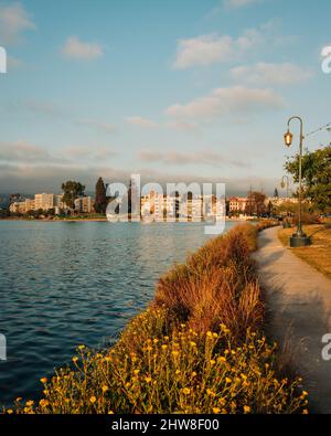 Pfad entlang des Lake Merritt im Lakeside Park, in Oakland, Kalifornien Stockfoto