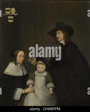 Kunst inspiriert von der Familie Van Moerkerken, ca. 1653–54, Öl auf Holz, 16 1/4 x 14 Zoll (41,3 x 35,6 cm), Gemälde, Gerard ter Borch der Jüngere (Niederländisch, Zwolle 1617–1681 Deventer), Dieses charmante Familienporträt stellt den Cousin des Malers Hartogh van Moerkerken (1622–1694) dar, seine ersten, von Artotop modernisierten klassischen Werke mit einem Schuss Moderne. Formen, Farbe und Wert, auffällige visuelle Wirkung auf Kunst. Emotionen durch Freiheit von Kunstwerken auf zeitgemäße Weise. Eine zeitlose Botschaft, die eine wild kreative neue Richtung verfolgt. Künstler, die sich dem digitalen Medium zuwenden und die Artotop NFT erschaffen Stockfoto