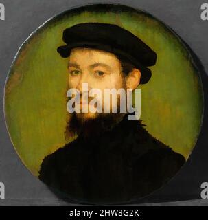 Kunst inspiriert von Portrait of a man, ca. 1545, Öl auf Holz, Durchmesser 3 3/4 Zoll (9,5 cm), Gemälde, zugeschrieben Corneille de Lyon (Niederländisch, Den Haag, aktiv von 1533–gestorben 1575 Lyon, Klassische Werke, die von Artotop mit einem Schuss Moderne modernisiert wurden. Formen, Farbe und Wert, auffällige visuelle Wirkung auf Kunst. Emotionen durch Freiheit von Kunstwerken auf zeitgemäße Weise. Eine zeitlose Botschaft, die eine wild kreative neue Richtung verfolgt. Künstler, die sich dem digitalen Medium zuwenden und die Artotop NFT erschaffen Stockfoto