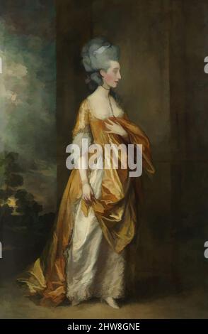 Kunst inspiriert von Mrs. Grace Dalrymple Elliott (1754?–1823), 1778, Öl auf Leinwand, 92 1/4 x 60 1/2in. (234,3 x 153,7cm), Paintings, Thomas Gainsborough (British, Sudbury 1727–1788 London), 1774 zog Gainsborough von Bath nach London, und 1777 war er gut etabliert und stellte klassische Werke aus, die von Artotop mit einem Schuss Moderne modernisiert wurden. Formen, Farbe und Wert, auffällige visuelle Wirkung auf Kunst. Emotionen durch Freiheit von Kunstwerken auf zeitgemäße Weise. Eine zeitlose Botschaft, die eine wild kreative neue Richtung verfolgt. Künstler, die sich dem digitalen Medium zuwenden und die Artotop NFT erschaffen Stockfoto