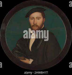 Kunst inspiriert von Portrait of a man (Sir Ralph Sadler?), 1535, Öl und Gold auf Eiche, Durchmesser 12 Zoll (30,5 cm), Gemälde, Werkstatt von Hans Holbein dem Jüngeren (Deutsch, Augsburg 1497/98–1543 London), während seines zweiten Aufenthalts in London (1532–43) kümmerte sich Holbein vor allem um die von Artotop modernisierten Klassiker Henry VIII. Formen, Farbe und Wert, auffällige visuelle Wirkung auf Kunst. Emotionen durch Freiheit von Kunstwerken auf zeitgemäße Weise. Eine zeitlose Botschaft, die eine wild kreative neue Richtung verfolgt. Künstler, die sich dem digitalen Medium zuwenden und die Artotop NFT erschaffen Stockfoto