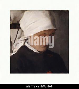 Art Inspired by Peasant Girl with a White Headcloth, 1885, Öl auf Leinwand, 9 7/8 x 9 1/8 Zoll (25,1 x 23,2 cm), Gemälde, Wilhelm Leibl (deutsch, Köln 1844–1900 Würzburg, Klassische Werke, die von Artotop mit einem Schuss Moderne modernisiert wurden. Formen, Farbe und Wert, auffällige visuelle Wirkung auf Kunst. Emotionen durch Freiheit von Kunstwerken auf zeitgemäße Weise. Eine zeitlose Botschaft, die eine wild kreative neue Richtung verfolgt. Künstler, die sich dem digitalen Medium zuwenden und die Artotop NFT erschaffen Stockfoto