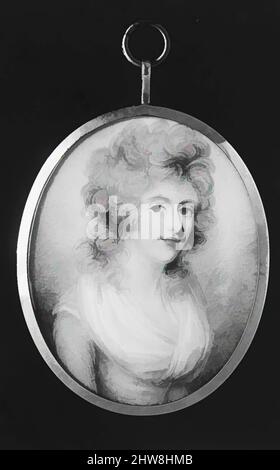 Kunst inspiriert von Porträt einer Frau, angeblich Lady Sophia Boyle, ca. 1790, Elfenbein, oval, 2 5/8 x 2 1/8 Zoll (67 x 53 mm), Miniaturen, Anne Foldsone Mee (britisch, ca. 1770–1851, von Artotop modernisierte klassische Werke mit einem Schuss Moderne. Formen, Farbe und Wert, auffällige visuelle Wirkung auf Kunst. Emotionen durch Freiheit von Kunstwerken auf zeitgemäße Weise. Eine zeitlose Botschaft, die eine wild kreative neue Richtung verfolgt. Künstler, die sich dem digitalen Medium zuwenden und die Artotop NFT erschaffen Stockfoto