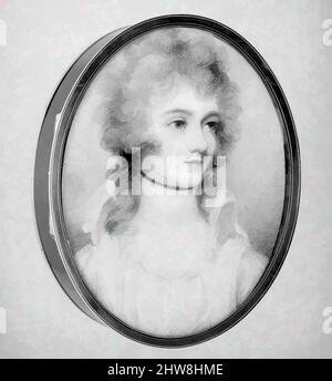 Kunst inspiriert vom Portrait einer Frau, möglicherweise Barbara (1768–1829), Marchionin von Donegall, ca. 1790, Elfenbein, oval, 2 7/8 x 2 1/8 Zoll (73 x 53 mm), Anne Foldsone Mee (Großbritannien, ca. 1770–1851, von Artotop modernisierte klassische Werke mit einem Schuss Moderne. Formen, Farbe und Wert, auffällige visuelle Wirkung auf Kunst. Emotionen durch Freiheit von Kunstwerken auf zeitgemäße Weise. Eine zeitlose Botschaft, die eine wild kreative neue Richtung verfolgt. Künstler, die sich dem digitalen Medium zuwenden und die Artotop NFT erschaffen Stockfoto