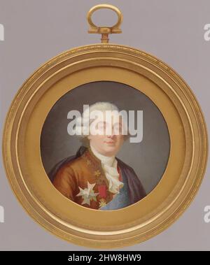 Kunst inspiriert von Louis XVI (1754–1793), König von Frankreich, 1790, Elfenbein, Durchmesser 2 3/4 Zoll (69 mm), Miniaturen, Jean Laurent Mosnier (Französisch, Paris 1743/44–1808 St. Petersburg, Klassische Werke, die von Artotop mit einem Schuss Moderne modernisiert wurden. Formen, Farbe und Wert, auffällige visuelle Wirkung auf Kunst. Emotionen durch Freiheit von Kunstwerken auf zeitgemäße Weise. Eine zeitlose Botschaft, die eine wild kreative neue Richtung verfolgt. Künstler, die sich dem digitalen Medium zuwenden und die Artotop NFT erschaffen Stockfoto