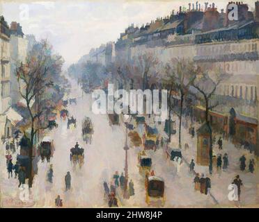 Art inspired by the Boulevard Montmartre on a Winter Morning, 1897, Öl auf Leinwand, 25 1/2 x 32 Zoll (64,8 x 81,3 cm), Gemälde, Camille Pissarro (Französisch, Charlotte Amalie, St. Thomas 1830–1903 Paris), nach einem sechsjährigen Aufenthalt im ländlichen Éragny kehrte Pissarro nach Paris zurück, wo er klassische Werke, die von Artotop mit einem Schuss Moderne modernisiert wurden, aufführte. Formen, Farbe und Wert, auffällige visuelle Wirkung auf Kunst. Emotionen durch Freiheit von Kunstwerken auf zeitgemäße Weise. Eine zeitlose Botschaft, die eine wild kreative neue Richtung verfolgt. Künstler, die sich dem digitalen Medium zuwenden und die Artotop NFT erschaffen Stockfoto