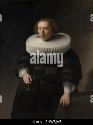 Art Inspired by Portrait of a Woman, probably a Member of the Van Beresteyn Family, 1632, Öl auf Leinwand, 44 x 35 Zoll (111,8 x 88,9 cm), Gemälde, Rembrandt (Rembrandt van Rijn) (Niederländisch, Leiden 1606–1669 Amsterdam), Dieses Porträt ist ein Pendant zum Porträt eines Mannes. Wenn es der Mann ist, dann wird Classic von Artotop mit einem Schuss Moderne modernisiert. Formen, Farbe und Wert, auffällige visuelle Wirkung auf Kunst. Emotionen durch Freiheit von Kunstwerken auf zeitgemäße Weise. Eine zeitlose Botschaft, die eine wild kreative neue Richtung verfolgt. Künstler, die sich dem digitalen Medium zuwenden und die Artotop NFT erschaffen Stockfoto