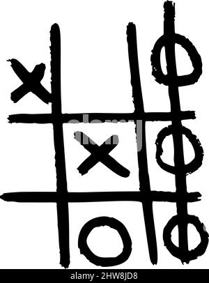 TIC tac Toe wurde isoliert skizziert. Vintage-Spiel im handgezeichneten Stil. Graviert Kreuz und Null entworfen für Poster, Druck, Buchillustration, Logo, Symbol, ta Stock Vektor