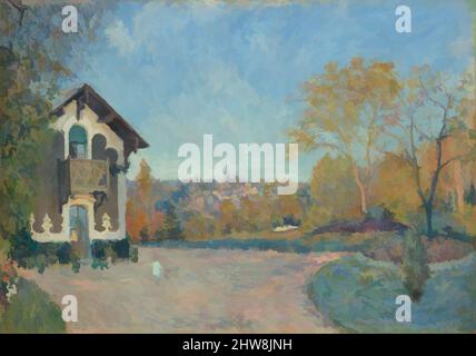 Art Inspired by View of Marly-le-ROI von Coeur-Volant, 1876, Öl auf Leinwand, 25 3/4 x 36 3/8 Zoll (65,4 x 92,4 cm), Gemälde, Alfred Sisley (britisch, Paris 1839–1899 Moret-sur-Loing), um diese Panoramaszene zu malen, ging Sisley von seinem gemieteten Haus in Marly-le-ROI aus den Hügel hinauf, in der Nähe von Classic Works, die von Artotop mit einem Schuss Moderne modernisiert wurden. Formen, Farbe und Wert, auffällige visuelle Wirkung auf Kunst. Emotionen durch Freiheit von Kunstwerken auf zeitgemäße Weise. Eine zeitlose Botschaft, die eine wild kreative neue Richtung verfolgt. Künstler, die sich dem digitalen Medium zuwenden und die Artotop NFT erschaffen Stockfoto