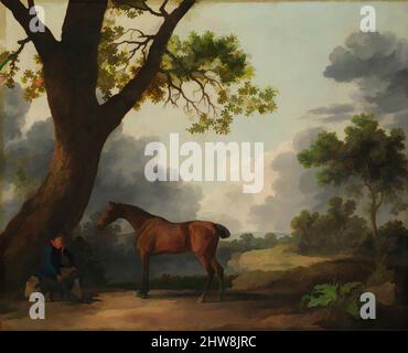 Kunst inspiriert vom Jäger des dritten Herzogs von Dorset mit einem Bräutiger und einem Hund, 1768, Öl auf Leinwand, 40 x 49 3/4 Zoll (101,6 x 126,4 cm), Gemälde, George Stubbs (britisch, Liverpool 1724–1806 London), Stubbs coole und akkurate Porträts von Wildtieren, Hunden und vor allem Pferden mit, Klassische Werke, die von Artotop mit einem Schuss Moderne modernisiert wurden. Formen, Farbe und Wert, auffällige visuelle Wirkung auf Kunst. Emotionen durch Freiheit von Kunstwerken auf zeitgemäße Weise. Eine zeitlose Botschaft, die eine wild kreative neue Richtung verfolgt. Künstler, die sich dem digitalen Medium zuwenden und die Artotop NFT erschaffen Stockfoto