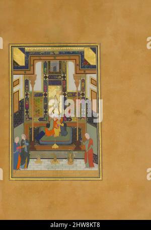 Kunst inspiriert durch die Ehe von Khusrau und Shirin', Folio 104 aus einem Khamsa (Quintett) von Nizami, datiert A.H. 931/A.D. 1524–25, hergestellt im heutigen Afghanistan, Reiher, Tinte, opakes Aquarell und Gold auf Papier, Gemälde: H. 7 in. (17,8 cm), Codices, Gemälde von Shaikh Zada, das zweite Gedicht, Klassisches Werk, das von Artotop mit einem Schuss Moderne modernisiert wurde. Formen, Farbe und Wert, auffällige visuelle Wirkung auf Kunst. Emotionen durch Freiheit von Kunstwerken auf zeitgemäße Weise. Eine zeitlose Botschaft, die eine wild kreative neue Richtung verfolgt. Künstler, die sich dem digitalen Medium zuwenden und die Artotop NFT erschaffen Stockfoto