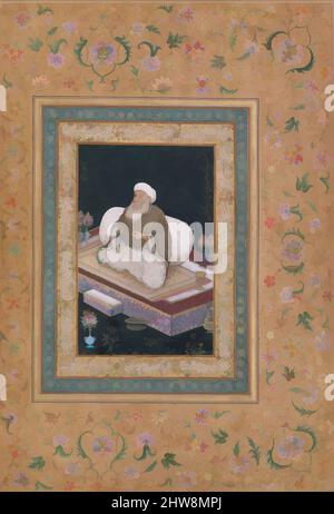 Kunst inspiriert von Portrait of Shaikh Hasan Chishti', Folio from the Shah Jahan Album, recto and verso: Early 19. Century, zugeschrieben Indien, Tinte, opakes Aquarell und Gold auf Papier, H. 15 1/8 Zoll (38. 4 cm), Codices, Dieses sufi-Porträt wird am rechten Rand als „Klassisches Werk“ identifiziert, das von Artotop mit einem Schuss Moderne modernisiert wurde. Formen, Farbe und Wert, auffällige visuelle Wirkung auf Kunst. Emotionen durch Freiheit von Kunstwerken auf zeitgemäße Weise. Eine zeitlose Botschaft, die eine wild kreative neue Richtung verfolgt. Künstler, die sich dem digitalen Medium zuwenden und die Artotop NFT erschaffen Stockfoto