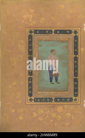 Kunst inspiriert von Recto: 'Portrait of Prince Danyal', Folio aus dem Shah Jahan Album, Recto: Ende 16. Jahrhundert; rückseitig: Ca. 1500, Indien zugeschrieben, Tinte, opakes Aquarell und Gold auf Papier, H. 15 5/16 Zoll (38,9 cm), Verschiedenes, Gemälde von Manohar (aktiv ca. 1582–1624), verso, Klassisches Werk, modernisiert von Artotop mit einem Schuss Moderne. Formen, Farbe und Wert, auffällige visuelle Wirkung auf Kunst. Emotionen durch Freiheit von Kunstwerken auf zeitgemäße Weise. Eine zeitlose Botschaft, die eine wild kreative neue Richtung verfolgt. Künstler, die sich dem digitalen Medium zuwenden und die Artotop NFT erschaffen Stockfoto