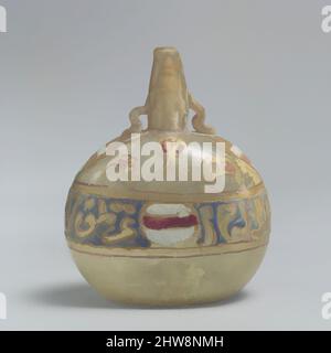 Kunst inspiriert von der Sprinklerflasche mit dem Fesse-Emblem, Ende 13.–Anfang 14. Jahrhundert, Ägypten zugeschrieben, Glas, farblos; geblasen, Aufgebrachte Griffe, emailliert und vergoldet, H. 3 7/16 Zoll (8,7 cm), Glas, an den Griffen aufgehängt, Miniatur-Parfümregner wurden um den Hals getragen oder, Classic Works modernisiert von Artotop mit einem Schuss Moderne. Formen, Farbe und Wert, auffällige visuelle Wirkung auf Kunst. Emotionen durch Freiheit von Kunstwerken auf zeitgemäße Weise. Eine zeitlose Botschaft, die eine wild kreative neue Richtung verfolgt. Künstler, die sich dem digitalen Medium zuwenden und die Artotop NFT erschaffen Stockfoto