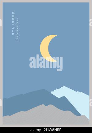 Abstraktes Poster zur Berglandschaft bei Nacht. Geometrische Landschaft Hintergrund in asiatischen japanischen Stil. Stock Vektor