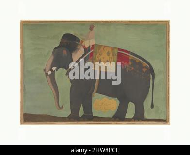 Kunst inspiriert von Portrait of the Elephant 'Alam Guman, ca. 1640, hergestellt in Indien, opakes Aquarell und Gold auf Papier, a) ganze Seite H. 18,1 Zoll (46 cm), Codices, Painting zugeschrieben Bichitr (aktiv ca. 1610–60), persische Inschrift (in nasta'liq-Schrift in Goldkartusche, möglicherweise in, Klassische Werke, die von Artotop mit einem Schuss Moderne modernisiert wurden. Formen, Farbe und Wert, auffällige visuelle Wirkung auf Kunst. Emotionen durch Freiheit von Kunstwerken auf zeitgemäße Weise. Eine zeitlose Botschaft, die eine wild kreative neue Richtung verfolgt. Künstler, die sich dem digitalen Medium zuwenden und die Artotop NFT erschaffen Stockfoto