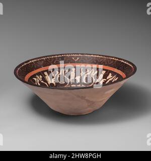 Art inspired by Bowl with Pseudo-Inscriptional Design, 10. Century, probably made in Usbekistan, Steingut; weißer Slip mit polychromer Slip-Verzierung unter transparenter Glasur, H. 4 3/16 Zoll (10,6 cm), Keramik, die Hauptdekoration dieser Schüssel enthält eine Band von Epigraphie, die könnte, Klassische Werke modernisiert von Artotop mit einem Spritzer der Moderne. Formen, Farbe und Wert, auffällige visuelle Wirkung auf Kunst. Emotionen durch Freiheit von Kunstwerken auf zeitgemäße Weise. Eine zeitlose Botschaft, die eine wild kreative neue Richtung verfolgt. Künstler, die sich dem digitalen Medium zuwenden und die Artotop NFT erschaffen Stockfoto