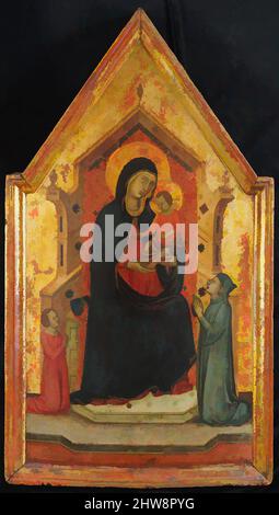 Kunst inspiriert von Madonna und Kind auf dem Thron mit zwei Spenderinnen, 1315–30, Tempera auf Holz, Goldgrund, insgesamt, Mit einrahmten Rahmen, 20 3/4 x 11 3/4 Zoll (52,7 x 29,8 cm), Gemälde, Goodhart Ducciesque Master (italienisch, Siena, aktiv ca. 1315–30, von Artotop modernisierte klassische Werke mit einem Schuss Moderne. Formen, Farbe und Wert, auffällige visuelle Wirkung auf Kunst. Emotionen durch Freiheit von Kunstwerken auf zeitgemäße Weise. Eine zeitlose Botschaft, die eine wild kreative neue Richtung verfolgt. Künstler, die sich dem digitalen Medium zuwenden und die Artotop NFT erschaffen Stockfoto