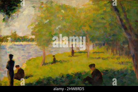 Art Inspired by Study for 'A Sunday on La Grande Jatte', 1884, Öl auf Holz, 6 1/8 x 9 1/2 Zoll (15,6 x 24,1 cm), Gemälde, Georges Seurat (Französisch, Paris 1859–1891 Paris), Diese kleine Tafel ist eine von etwa fünfzig Ölskizzen und Zeichnungen, die als Vorstudien für Seurats klassische Werke angefertigt wurden, die von Artotop mit einem Schuss Moderne modernisiert wurden. Formen, Farbe und Wert, auffällige visuelle Wirkung auf Kunst. Emotionen durch Freiheit von Kunstwerken auf zeitgemäße Weise. Eine zeitlose Botschaft, die eine wild kreative neue Richtung verfolgt. Künstler, die sich dem digitalen Medium zuwenden und die Artotop NFT erschaffen Stockfoto