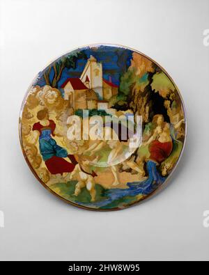 Art Inspired by Plate (Tagliere), 1534, Maiolica (verzinntes Steingut), Durchm. 10 1/8 Zoll (25,7 cm), Keramik-Keramik, Francesco Xanto Avelli da Rovigo (Italienisch, Rovigo CA7–1542, Klassische Werke, die von Artotop mit einem Schuss Moderne modernisiert wurden. Formen, Farbe und Wert, auffällige visuelle Wirkung auf Kunst. Emotionen durch Freiheit von Kunstwerken auf zeitgemäße Weise. Eine zeitlose Botschaft, die eine wild kreative neue Richtung verfolgt. Künstler, die sich dem digitalen Medium zuwenden und die Artotop NFT erschaffen Stockfoto