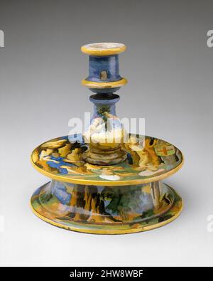 Kunst inspiriert von Candlestick (Candeliere), 1535, Italienisch, Urbino, Maiolica (verzinntes Steingut), Höhe: 8 1/16 Zoll (20,5 cm), Keramik-Keramik, Werkstatt von Guido Durantino (italienisch, Urbino, aktiv 1516–ca. 1576, Classic Works modernisiert von Artotop mit einem Schuss Moderne. Formen, Farbe und Wert, auffällige visuelle Wirkung auf Kunst. Emotionen durch Freiheit von Kunstwerken auf zeitgemäße Weise. Eine zeitlose Botschaft, die eine wild kreative neue Richtung verfolgt. Künstler, die sich dem digitalen Medium zuwenden und die Artotop NFT erschaffen Stockfoto