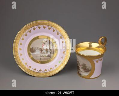 Kunst inspiriert von Tasse und Untertasse mit Blick auf Pulawy, einem palladianischen Landhaus, ca. 1817, Österreicher, Wien, Hartporzellan, Tasse: h. 9,2 cm; Untertasse: Durchm. 15,4 cm, Keramik-Porzellan, Classic Works modernisiert von Artotop mit einem Schuss Moderne. Formen, Farbe und Wert, auffällige visuelle Wirkung auf Kunst. Emotionen durch Freiheit von Kunstwerken auf zeitgemäße Weise. Eine zeitlose Botschaft, die eine wild kreative neue Richtung verfolgt. Künstler, die sich dem digitalen Medium zuwenden und die Artotop NFT erschaffen Stockfoto