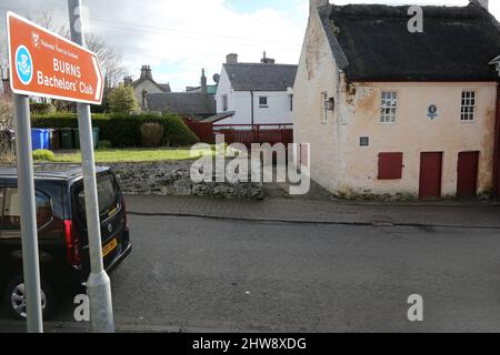 The Bachelors' Club, Sandgate Street, Tarbolton, KA5 5RB.Ayrshire, Schottland, UK .A National Trust for Scotland Museum der Raum im Obergeschoss war der größte in Tarbolton und wurde für eine Reihe von gesellschaftlichen Veranstaltungen genutzt. Es war wahrscheinlich die erste ländliche Debattiergesellschaft in Schottland und der Prototyp für viele Burns Clubs auf der ganzen Welt. Stockfoto