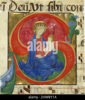 Kunst inspiriert von der Manuscript Illumination mit der Jungfrau und dem Kind in einem ersten S, aus einem Antiphonar, Mitte des 15.. Jahrhunderts, hergestellt in der Lombardei, Italien, Italienisch, Tempera, Tinte und Gold auf Pergament, insgesamt: 6 15/16 x 6 1/4 Zoll (17,6 x 15,8 cm), Handschriften und Illuminationen, Meister der, Klassisches Werk, das von Artotop mit einem Schuss Moderne modernisiert wurde. Formen, Farbe und Wert, auffällige visuelle Wirkung auf Kunst. Emotionen durch Freiheit von Kunstwerken auf zeitgemäße Weise. Eine zeitlose Botschaft, die eine wild kreative neue Richtung verfolgt. Künstler, die sich dem digitalen Medium zuwenden und die Artotop NFT erschaffen Stockfoto