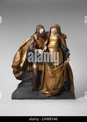 Kunst inspiriert von der Begegnung der Heiligen Joachim und Anne am Goldenen Tor, ca. 1515–20, Norddeutsch, Eiche mit Polychromie und Vergoldung, insgesamt 23 x 19 1/4 x 4 7/8 Zoll (58,4 x 48,9 x 12,4 cm), Skulpturenholz, Benedikt Dreyer (deutsch, aktiv Lübeck, ca. 1500–1525), ehemals auf der Höhe, von Artotop modernisierte Klassiker mit einem Schuss Moderne. Formen, Farbe und Wert, auffällige visuelle Wirkung auf Kunst. Emotionen durch Freiheit von Kunstwerken auf zeitgemäße Weise. Eine zeitlose Botschaft, die eine wild kreative neue Richtung verfolgt. Künstler, die sich dem digitalen Medium zuwenden und die Artotop NFT erschaffen Stockfoto