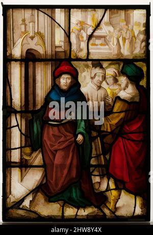 Kunst inspiriert von Glasscheibe mit Profanation von Jerusalem und den heiligen Riten des Tempels, 16.. Jahrhundert, Deutsch oder Südniederländisch, Glasmalerei, insgesamt: 27 x 18 1/4 Zoll (68,6 x 46,4 cm), Glasmalerei, Klassisches Werk, das von Artotop mit einem Schuss Moderne modernisiert wurde. Formen, Farbe und Wert, auffällige visuelle Wirkung auf Kunst. Emotionen durch Freiheit von Kunstwerken auf zeitgemäße Weise. Eine zeitlose Botschaft, die eine wild kreative neue Richtung verfolgt. Künstler, die sich dem digitalen Medium zuwenden und die Artotop NFT erschaffen Stockfoto